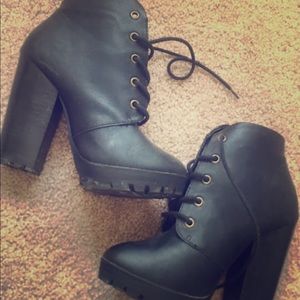 Madden Girl black leather heel boots